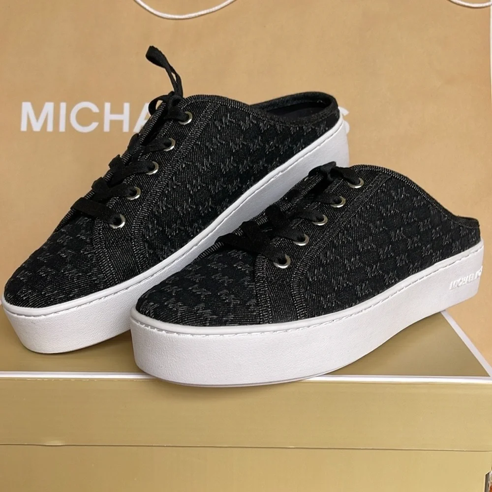 Michael Kors POPPY SLIDE SNEAKER MK DEBOSSED WASHED DENIM 49T4POFP3D Platforms
